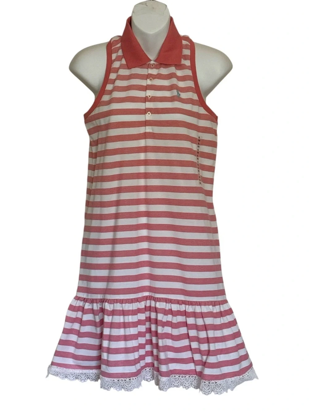 NWT Polo Ralph Lauren Striped Polo Sleeveless Dress in Coral and White Size XL